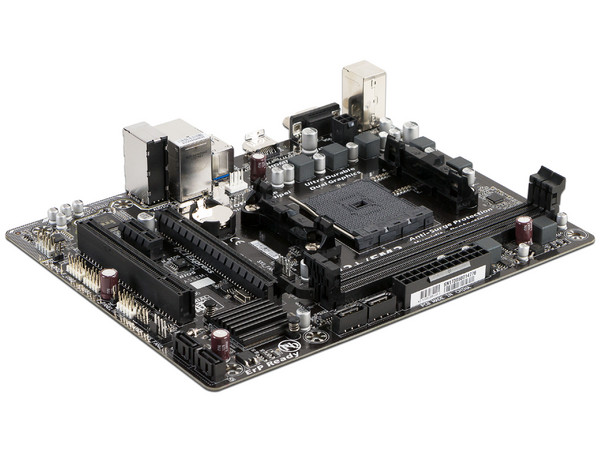 T. Madre Gigabyte GA-F2A68HM-H, ChipSet AMD A68H.
Soporta: AMD A10/ A8/ A6/ AthlonX4 de Socket FM2+,
Memoria: DDR3 2400(O.C.)/1600/1333 MHz, 64GB Max,
Integrado: Audio HD, Red,
Micro ATX, Ptos: 1xPCIEx16, 1xPCIEx1, 1xPCI