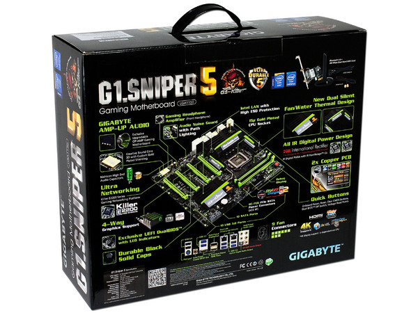 T. Madre Gigabyte G1.Sniper 5, ChipSet Intel Z87 Exp.,
Soporta: Core i7/ i5/ i3 de Socket 1150,
Memoria: DDR3 3000(O.C.)/1600/1333 MHz, 32GB Max,
Integrado: Audio HD, Red,
USB 3.0 y SATA 3.0,
E- ATX, Ptos: 4xPCIE 3.0 x16, 3xPCIEx1.