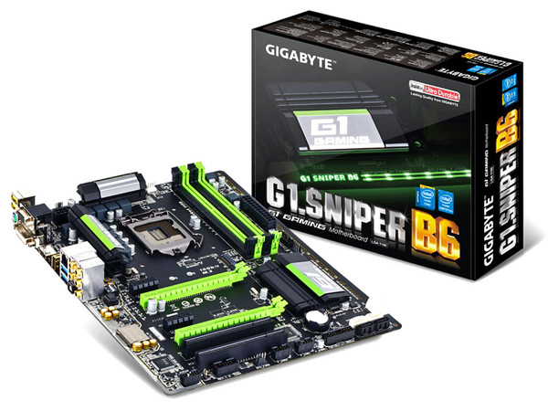 T. Madre Gigabyte G1.Sniper B6, ChipSet B85,
Soporta: Core i7/i5/i3/Pentium/Celeron de Socket 1150,
Memoria: DDR3 1600/1333 MHz, 32GB Max,
Integrado: Audio HD, Red,
USB 3.0 y SATA 3.0,
ATX, Ptos: 2xPCIEx16, 2xPCIEx1, 2xPCI