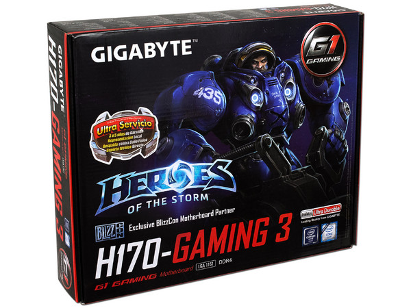 T. Madre Gigabyte H170-Gaming 3, Chipset Intel H170 Exp.,
Soporta: Core i7 / i5 de 6ta Gen., Socket 1151,
Memoria: DDR4 2133 MHz, 64GB Max,
Integrado: Audio HD, Red,
USB 3.0 y SATA 3.0,
ATX, Ptos: 2xPCIE 3.0 x16, 2xPCIE 3.0 x1. 2xPCI.