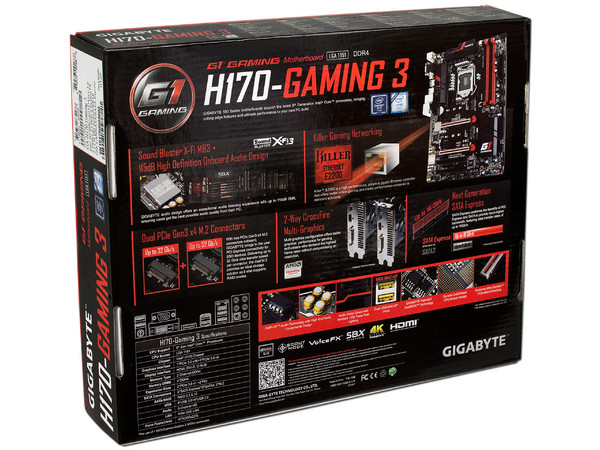 T. Madre Gigabyte H170-Gaming 3, Chipset Intel H170 Exp.,
Soporta: Core i7 / i5 de 6ta Gen., Socket 1151,
Memoria: DDR4 2133 MHz, 64GB Max,
Integrado: Audio HD, Red,
USB 3.0 y SATA 3.0,
ATX, Ptos: 2xPCIE 3.0 x16, 2xPCIE 3.0 x1. 2xPCI.