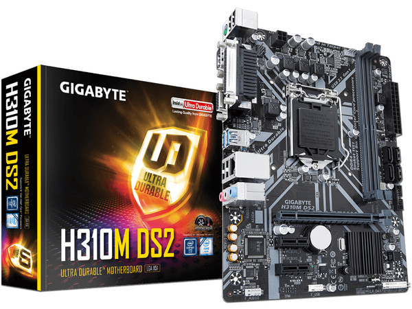 T. Madre Gigabyte H310M DS2, Chipset Intel H310,
Soporta: Core i7 / i5 / i3 / Pentium / Celeron de 8va. Gen., Socket 1151,
Memoria: DDR4 2133MHz, 32GB Max,
Integrado: Audio HD, Red,
USB 3.0, SATA 3.0,
Micro-ATX, Ptos: 1xPCIE3.0x16, 2xPCIEx1.