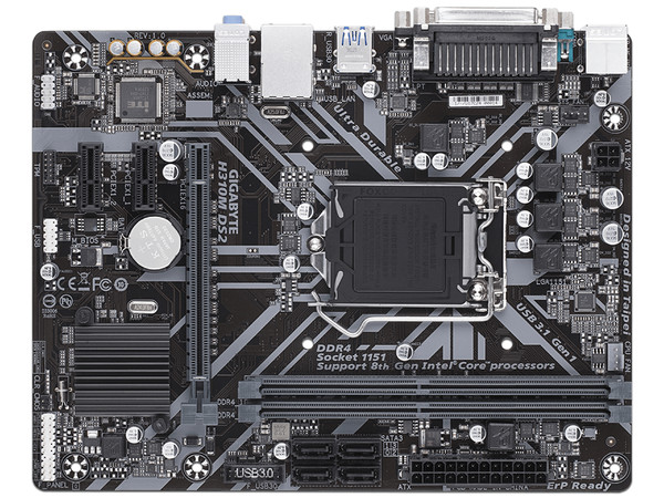 T. Madre Gigabyte H310M DS2, Chipset Intel H310,
Soporta: Core i7 / i5 / i3 / Pentium / Celeron de 8va. Gen., Socket 1151,
Memoria: DDR4 2133MHz, 32GB Max,
Integrado: Audio HD, Red,
USB 3.0, SATA 3.0,
Micro-ATX, Ptos: 1xPCIE3.0x16, 2xPCIEx1.