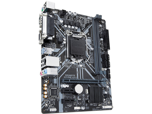T. Madre Gigabyte H310M DS2, Chipset Intel H310,
Soporta: Core i7 / i5 / i3 / Pentium / Celeron de 8va. Gen., Socket 1151,
Memoria: DDR4 2133MHz, 32GB Max,
Integrado: Audio HD, Red,
USB 3.0, SATA 3.0,
Micro-ATX, Ptos: 1xPCIE3.0x16, 2xPCIEx1.
