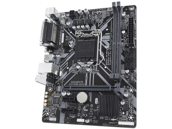 T. Madre Gigabyte H310M DS2, Chipset Intel H310,
Soporta: Core i7 / i5 / i3 / Pentium / Celeron de 8va. Gen., Socket 1151,
Memoria: DDR4 2133MHz, 32GB Max,
Integrado: Audio HD, Red,
USB 3.0, SATA 3.0,
Micro-ATX, Ptos: 1xPCIE3.0x16, 2xPCIEx1.