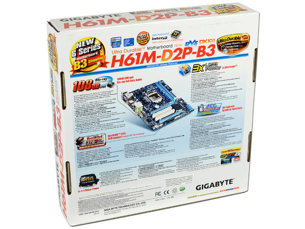 T. Madre Gigabyte GA-H61M-D2P-B3, ChipSet Intel H61 Exp.,
Soporta: Core i7/i5/i3 de Socket 1155,
Integrado: Audio HD, Red 10/100/1000,
Memoria: DDR3 1333/1066MHz, 16GB Max,
Micro-ATX, Ptos: 1xPCIEx16, 1xPCIEx4, 2xPCI