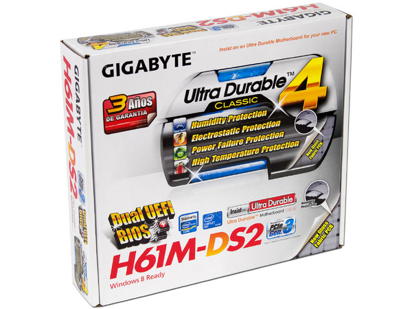 T. Madre Gigabyte GA-H61M-DS2 (REV 3.0), ChipSet Intel H61 Exp.,
Soporta: Core i7/i5/i3/Pentium/Celeron de Socket 1155,
Memoria: DDR3 2200(O.C.)/1333/1066/800 MHz,
Integrado: Audio HD, Red 10/100/1000,
Micro-ATX, Ptos: 1xPCIEx16, 2xPCIEx1.