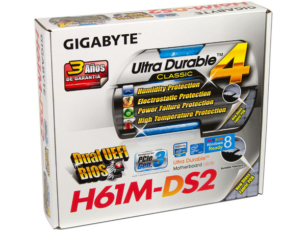 T. Madre Gigabyte GA-H61M-DS2, ChipSet Intel H61 Exp.,
Soporta: Core i7/i5/i3/Pentium/Celeron de Socket 1155,
Integrado: Audio HD, Red 10/100/1000,
Memoria: DDR3 1333/1066/800 MHz, 16GB Max,
Micro-ATX, Ptos: 1xPCIEx16, 2xPCI.