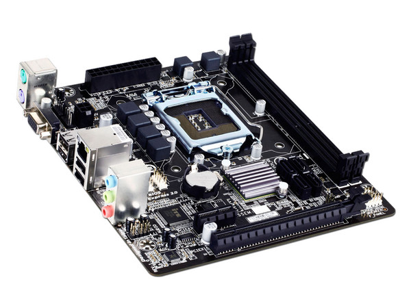 T. Madre Gigabyte H61M-S, ChipSet Intel H61 Exp.,
Soporta: Core i7/ i5/ i3/ Pentium/ Celeron de Socket 1155,
Memoria: DDR3 1333/ 1066/ 800 MHz,
Integrado: Audio HD, Red 10/100/1000,
Mini ATX, Ptos: 1xPCIEx16, 2xPCIEx1.