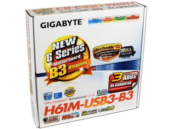 T. Madre Gigabyte GA-H61M-USB3-B3, ChipSet Intel H61 Exp.,
Soporta: Core i7/i5/i3 de Socket 1155,
Integrado: Audio HD, Red 10/100/1000,
USB 3.0,
Memoria: DDR3 1333/1066MHz, 16GB Max,
M-ATX, Ptos: 1xPCIEX16, 1xPCIEX1