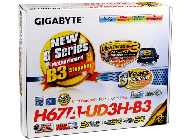 T. Madre Gigabyte GA-H67A-UD3H-B3, ChipSet Intel H67 Exp.,
Soporta: Core i7/i5/i3 de Socket 1155,
USB 3.0 y Serial ATA 3.0,
Memoria: DDR3 1333/1066MHz, 32GB Max,
ATX, Ptos: 2xPCIEx16, 2xPCIEx1, 3xPCI