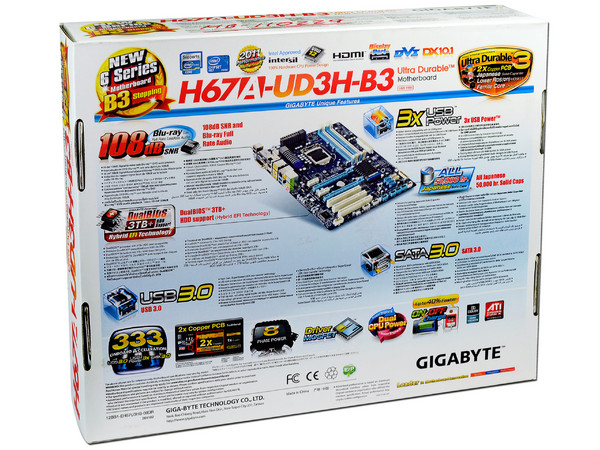 T. Madre Gigabyte GA-H67A-UD3H-B3, ChipSet Intel H67 Exp.,
Soporta: Core i7/i5/i3 de Socket 1155,
USB 3.0 y Serial ATA 3.0,
Memoria: DDR3 1333/1066MHz, 32GB Max,
ATX, Ptos: 2xPCIEx16, 2xPCIEx1, 3xPCI