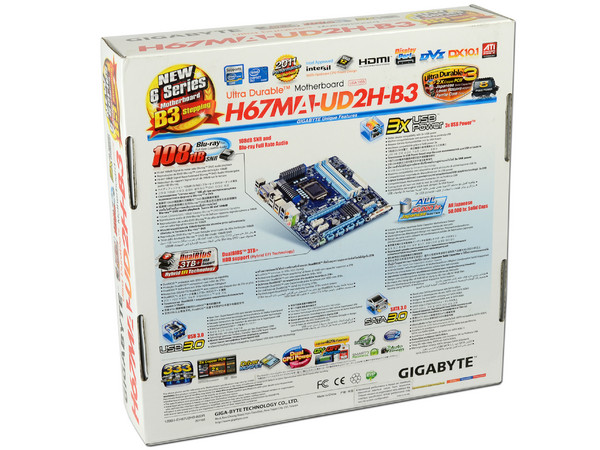 T. Madre Gigabyte GA-H67MA-UD2H-B3, ChipSet Intel H67 Exp.,
Soporta: Core i7/i5/i3 de Socket 1155,
USB 3.0 y Serial ATA 3.0,
Integrado: Audio HD, Red, 
Memoria: DDR3 1333/1600/800MHz, 32GB Max, 
M-ATX, Ptos: 2xPCEx16, 2XPCIEx1