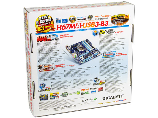 T. Madre Gigabyte GA-H67MA-USB3-B3, ChipSet Intel H67 Exp.,
Soporta: Core i7/i5/i3 de Socket 1155,
USB 3.0 y SATA 3.0,
Audio HD, Red, 
Memoria: DDR3 1333/1066MHz, 32GB Max,
Micro-ATX, Ptos: 2xPCIEx16, 2xPCIEx1.