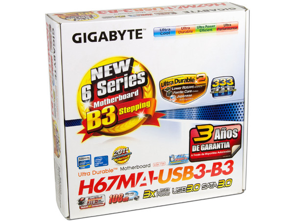 T. Madre Gigabyte GA-H67MA-USB3-B3, ChipSet Intel H67 Exp.,
Soporta: Core i7/i5/i3 de Socket 1155,
USB 3.0 y SATA 3.0,
Audio HD, Red, 
Memoria: DDR3 1333/1066MHz, 32GB Max,
Micro-ATX, Ptos: 2xPCIEx16, 2xPCIEx1.