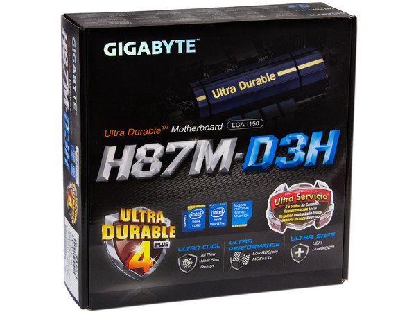 T. Madre Gigabyte H87M-D3H Chipset Intel H87 Exp.,
Soporta: Core i7/i5/i3 de Socket 1150,
Memoria: DDR3 1600/1333 MHz 32GB Max,
Integrado: Audio HD, Red,
USB 3.0 y SATA 3.0,
Micro-ATX, Ptos: 1xPCIE 3.0 X16, 1xPCIEX16.