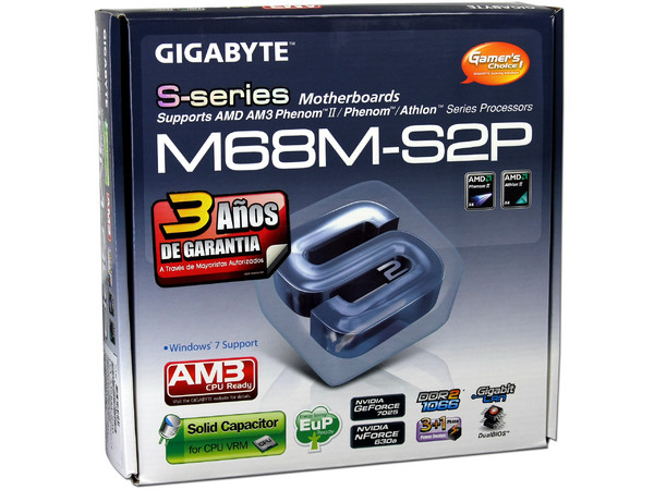 T. Madre Gigabyte GA-M68M-S2P, ChipSet nForce 630a,
Soporta: Phenom I y II, Athlon, Soporta AM2+ y AM3,
Integrado: Audio HD, Red 10/100, Video NVIDIA 7025,
Memoria: 2xDDR2 1066Mhz, Max.8GB, Diseño mATX,
Ptos: 1xPCIEX16, 1xPCIEX1, 2xPCI