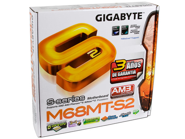 T. Madre Gigabyte GA-M68MT-S2, ChipSet Nvidia GeForce 7025,
Soporta: Phenom II, Socket AM3,
Integrado: Video Nvidia GeForce 7025, Audio HD, Red,
Memoria: DDR3 1666+/1333/1066, Max. 8GB,
MicroATX, Ptos: 1xPCIEX16, 2xPCIEX1, 1xPCI