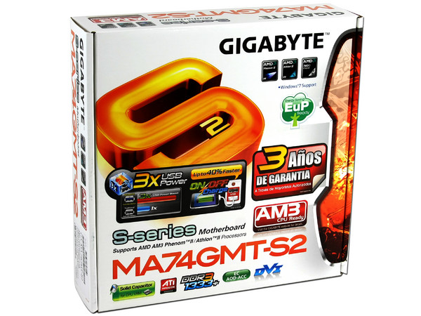 T. Madre Gigabyte GA-MA74GMT-S2, ChipSet AMD 740G,
Soporta: Phenom II X6 y X4 de Socket AM3,
Integrado: Audio HD, Video ATI Radeon 2100, Red,
Memoria: DDR3 1333/1066 MHz,
Diseño mATX, Ptos: 1xPCIEX16, 1xPCIEX1, 2xPCI