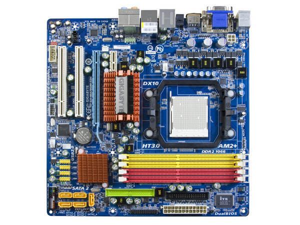 T. Madre Gigabyte GA-MA78GM-S2H, ChipSet AMD780G,
Soporta: Phenom, Athlon 64 X2, Socket AM2+,
Integrado: Video ATI HD3200, Audio HD, Red,
Memoria: 4x DDR2 1066Mhz, Max. 16GB, Diseño MATX,
Ptos: 1xPCIEX16, 1xPCIEX1, 2xPCI