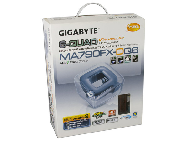 T. Madre Gigabyte GA-MA790FX-DQ6, ChipSet AMD 790FX,
Soporta: Phenom, Athlon 64 X2, Socket AM2+,
Integrado: Audio HD 7.1, Red 10/100/1000,
Memoria: 4x DDR2, Max. 16GB, Diseño ATX,
Ptos: 2xPCI