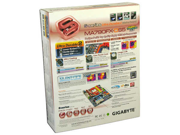 T. Madre Gigabyte GA-MA790FX-DS5, ChipSet AMD 790FX,
Soporta: Phenom, Athlon 64 X2, Socket AM2+,
Integrado: Audio HD 7.1, Red 10/100/1000,
Memoria: 4x DDR2 1066Mhz, Max. 16GB, Diseño ATX,
Ptos: <stro