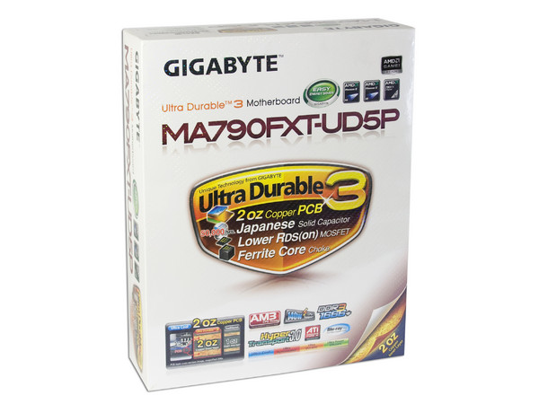 T. Madre Gigabyte GA-MA790FXT-UD5P, ChipSet AMD 790FX,
Soporta: Phenom II X3 y X4 de Socket AM3,
Integrado: Audio HD, Red,
Memoria: DDR3 1666(OC)/1333/1066 MHz, hasta 16GB,
Diseño ATX, Ptos: 2xPCIEX16, 3xPCIEX1, 2xPC