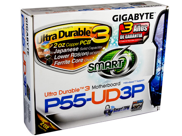T. Madre Gigabyte GA-P55-UD3P, ChipSet Intel P55 Exp.,
Soporta: Core i7 y Core i5 de Socket 1156,
Integrado: Audio 7.1, Red 10/100/1000,
Memoria: DDR3 2200+/1333/1066MHz, 16GB Max,
ATX, Ptos: 2xPCEx16, 1xPCIEx1, 4xPCI