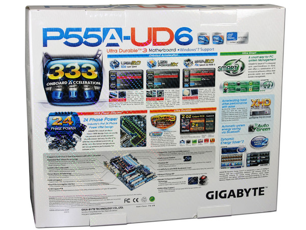 T. Madre Gigabyte GA-P55A-UD6, ChipSet Intel P55 Exp.,
Soporta: Core i7 y Core i5 de Socket 1156,
USB 3.0 y Serial ATA 3.0,
Memoria: DDR3 2600+/1333/1066MHz, 16GB Max,
ATX, Ptos: 3xPCEx16, 2xPCIEx1, 2xPCI