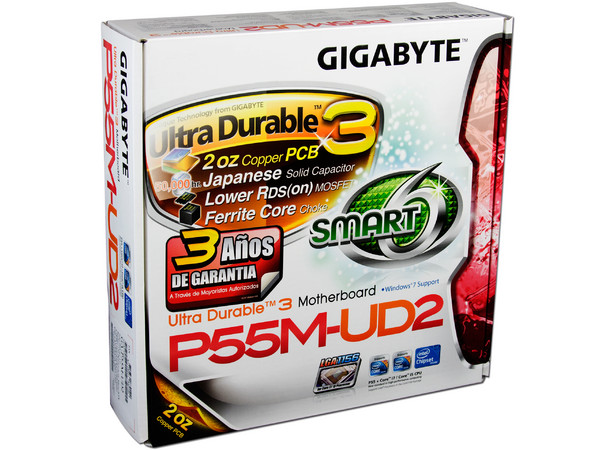 T. Madre Gigabyte GA-P55M-UD2, ChipSet Intel P55 Exp.,
Soporta: Core i7 y Core i5 de Socket 1156,
Integrado: Audio 7.1, Red 10/100/1000,
Memoria: DDR3 2200+/1333/1066MHz, 16GB Max,
ATX, Ptos: 1xPCEx16, 1xPCIEx4, 2xPCI