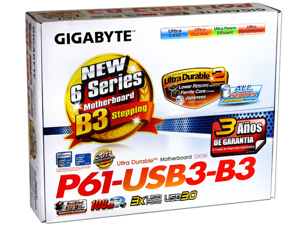 T. Madre Gigabyte GA-P61-USB3-B3, ChipSet Intel H61 Exp.,
Soporta: Core i7/i5/i3 de Socket 1155,
USB 3.0,
Integrado: Audio HD, Red, 
Memoria: DDR3 1333/1066MHz, 16GB Max,
ATX, Ptos: 1xPCIEx16, 2xPCIEx1, 3xPCI
