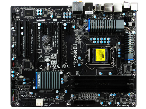 T. Madre Gigabyte P67A-UD4, ChipSet Intel P67 Exp.,
Soporta: Core i7, Core i5 y Core i3 de Socket 1155, 
USB 3.0 y Serial ATA 3.0, 
Memoria: DDR3 2133/1866/1600, 16GB Max, 
ATX, Ptos: 2xPCEx16, 3xPCIEx1, 2xPCI