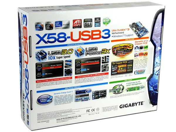 T. Madre Gigabyte GA-X58-USB3, ChipSet Intel X58 Exp.,
Soporta: Core i7 Socket 1366,
USB 3.0, Soporta CrossFireX y SLI,
Memoria: DDR3 1333/1066MHz, 24GB Max,
ATX, Ptos: 3xPCEx16, 3xPCIEx1, 1xPCI