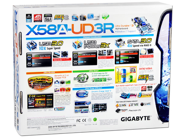 T. Madre Gigabyte GA-X58A-UD3R, ChipSet Intel X58 Exp.,
Soporta: Core i7 Socket 1366,
USB 3.0 y Serial ATA 3.0,
Memoria: DDR3 2200/1333/1066MHz, 24GB Max,
Diseño: ATX, Ptos: 4xPCIEx16, 2xPCIEx1, 1xPCI