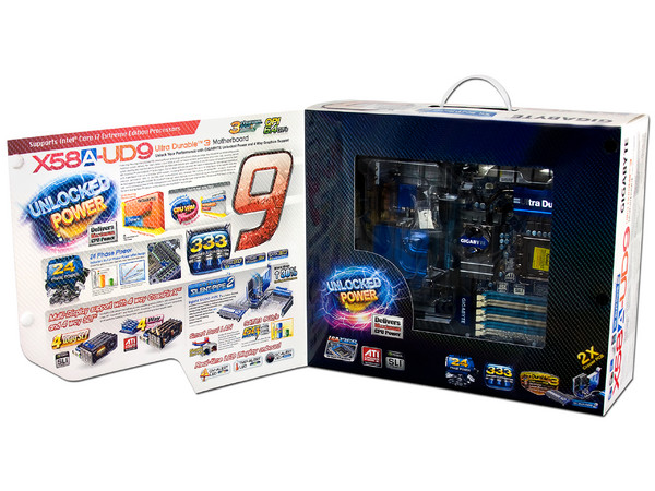 T. Madre Gigabyte GA-X58A-UD9, ChipSet Intel X58 Exp.,
Soporta: Core i7 y Xeon de Socket 1366,
USB 3.0 y Serial ATA 3.0,
Memoria: DDR3 2200+/1333/1066MHz, 24GB Max,
ATX, Ptos: 4xPCEx16, 3xPCIEx8