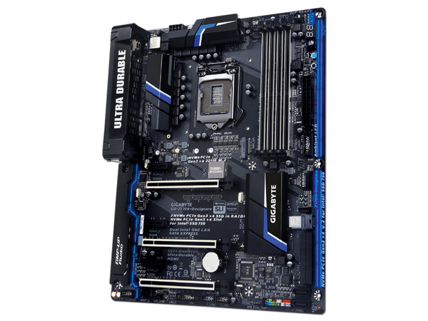 T. Madre Gigabyte GA-Z170X-Designare, Chipset Intel Z170,
Soporta: Core i7 / i5 / i3 / Pentium, Socket 1151,
Memoria: DDR4 4000(O.C.)/3466(O.C.)/ 2400(O.C.)/2133 MHz, 64GB Max,
Integrado: Audio HD, Red,
USB 3.0 y SATA 3.0,
ATX.