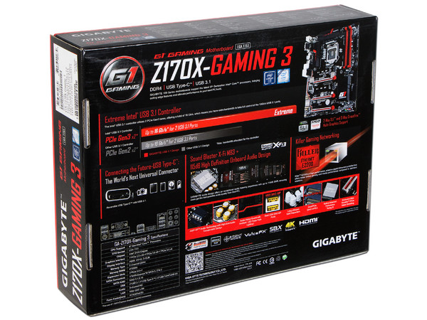 T. Madre Gigabyte GA-Z170X-GAMING 3, Chipset Intel Z170,
Soporta: Core i7 / i5 / i3 / Pentium de 6ta Gen., Socket 1151,
Memoria: DDR4 3466(O.C.)/ 2400(O.C.)/2133 MHz, 64GB Max,
Integrado: Audio HD, Red,
USB 3.0 y SATA 3.0,
ATX, Ptos: 3xPCIE 3.
