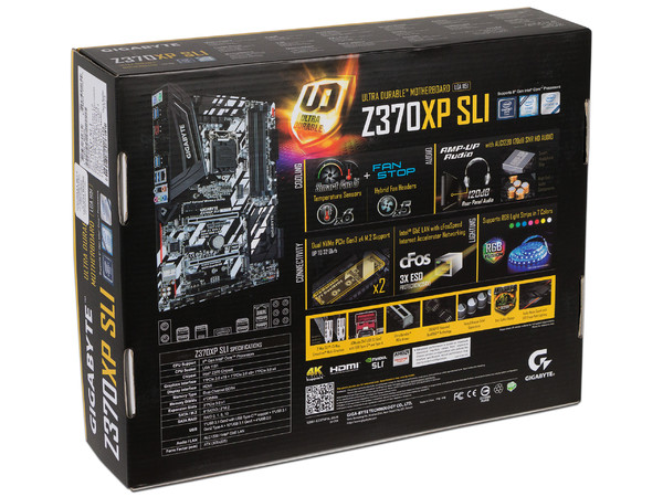 T. Madre Gigabyte Z370XP SLI, Chipset Intel Z370,
Soporta: Core i7 / i5 / i3 de 8va Gen., Socket 1151,
Memoria: DDR4 4000(O.C.)/3866(O.C.)/2400(O.C.)/2133 MHz, 64GB Max,
Integrado: Audio HD, Red,
USB 3.0 y SATA 3.0,
ATX,
Ptos: 3xPCIE3.0x16