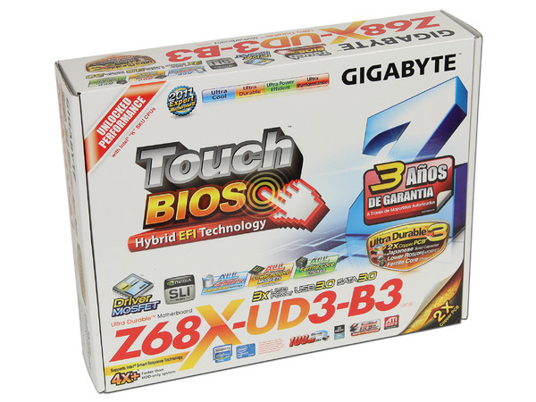 T. Madre Gigabyte GA-Z68X-UD3-B3, ChipSet Intel Z68 Exp.,
Soporta: Core i7/i5/i3 de Socket 1155, 
USB 3.0 y Serial ATA 3.0, 
Memoria: DDR3 2133/1866/1600MHz, 32GB Max, 
ATX, Ptos: 2xPCIEx16, 3xPCIEx1.