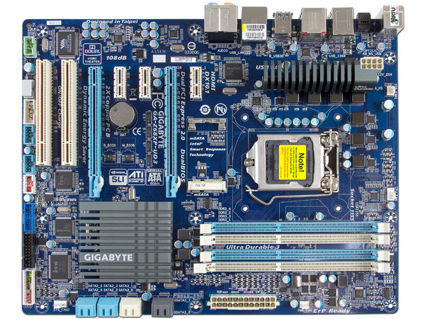 T. Madre Gigabyte GA-Z68XP-UD3-B3, ChipSet Intel Z68 Exp.,
Soporta: Core i7/i5/i3 de Socket 1155, 
USB 3.0 y Serial ATA 3.0, 
Memoria: DDR3 2133/1866/1600MHz, 32GB Max, 
ATX, Ptos: 2xPCIEx16, 3xPCIEx1.