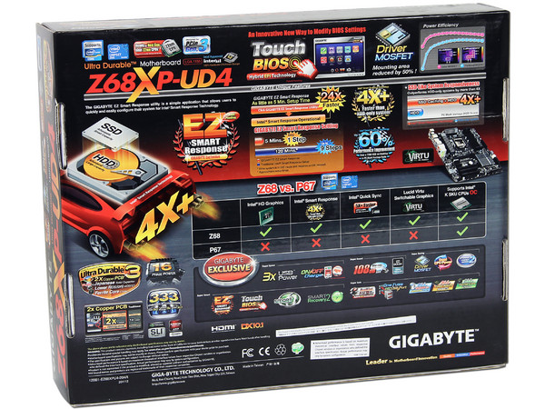 T. Madre Gigabyte GA-Z68XP-UD4, ChipSet Intel Z68 Exp.,
Soporta: Core i7/i5/i3/Pentium G/ Celeron G de Socket 1155, 
USB 3.0 y Serial ATA 3.0, 
Memoria: DDR3 2133/1866/1600/1333/1066 MHz, 32GB Max, 
ATX, Ptos: 2xPCIEx16, 2xPCIEx1, 2xPCI