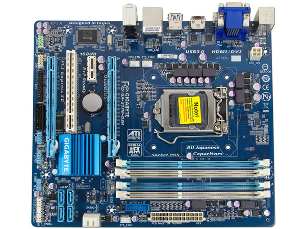 T. Madre Gigabyte Z77M-D3H, ChipSet Intel Z77 Exp.,
Soporta: Core i7/i5/i3 de Socket 1155, 
Memoria: DDR3  2400(OC)/1600/1333/1066 MHz, 32GB Max, 
Integrado: Audio HD, Red,
USB 3.0 y Serial ATA 3.0, 
ATX, Ptos: 1xPCIEX16 3.0, 1xPCIEX16, 1xPCIEX1