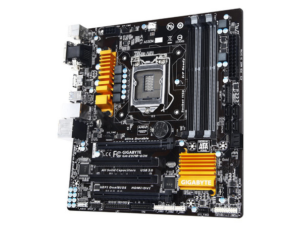 T. Madre Gigabyte GA-Z97M-D3H, ChipSet Z97,
Soporta: Core i7/i5/i3 de Socket 1150,
Memoria: DDR3 3100(O.C.)/1600/1333, 32GB Max,
Integrado: Audio HD, Red,
USB 3.0 y SATA 3.0,
Micro-ATX, Ptos: 2xPCIEx16, 2xPCI