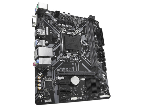 T. Madre Gigabyte H310M S2 2.0, Chipset H310,
Soporta: Core i7 / i5 / i3 de 8va Gen, Socket 1151,
Memoria: DDR4 2666 / 2400 / 2133 MHz, 32 GB Max,
Integrado: Audio HD, Red,
USB 3.1, SATA 3.0,
Micro-ATX, Ptos: 1xPCIE 3.0 x16, 2xPCIE 3.0x1.