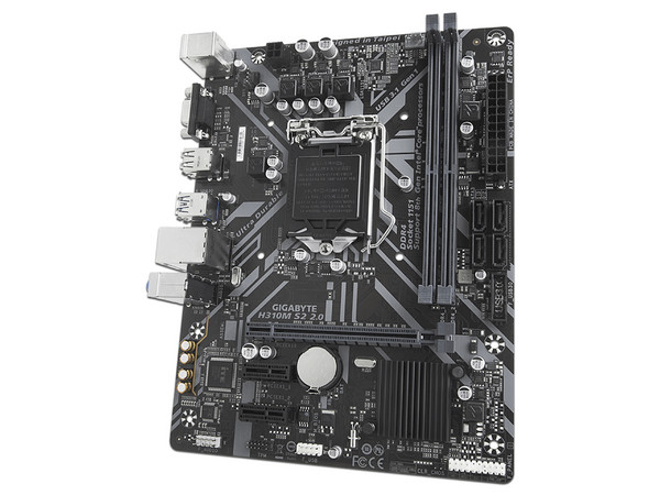 T. Madre Gigabyte H310M S2 2.0, Chipset H310,
Soporta: Core i7 / i5 / i3 de 8va Gen, Socket 1151,
Memoria: DDR4 2666 / 2400 / 2133 MHz, 32 GB Max,
Integrado: Audio HD, Red,
USB 3.1, SATA 3.0,
Micro-ATX, Ptos: 1xPCIE 3.0 x16, 2xPCIE 3.0x1.