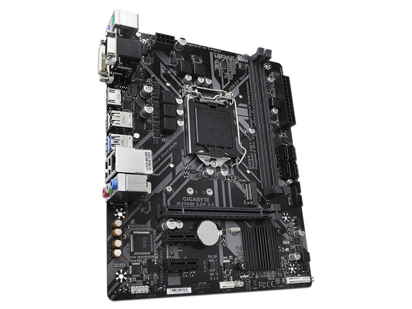 T. Madre Gigabyte H310M S2H 2.0, Chipset Intel H310,
Soporta: Intel Core/ Pentium/ Celeron de 9na y 8va Gen, Socket 1151,
Memoria: DDR4 2666/2133 MHz, 32GB Max,
Integrado: Audio HD, Red, USB 3.0, SATA 3.0 y M.2,
Micro-ATX, Ptos: 1xPCIEx16, 2xPCIEx1.