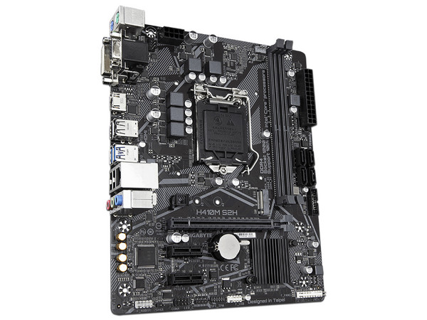 T. Madre GIGABYTE H410M S2H, Chipset Intel H410,
Soporta: Procesador Intel Core 10a Gen/ Pentium/ Celeron, Socket 1200,
Memoria: DDR4 2933/ 2666/ 2133 MHz, 64GB Max,
Integrado: Audio HD, Red, USB 3.2, SATA 3.0,
Micro-ATX, Ptos: 1xPCIEx16, 2xPCIEx1.
