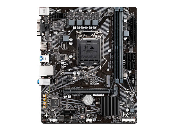 T. Madre GIGABYTE H470M H: 
Chipset Intel H470, Soporta: Procesadores Intel de 11va Generación de Socket 1200, 
Memoria DDR4 2933/2666/2133 MHz, 64GB Máx, 
Integrado: Audio HD, Red y SATA 3.0, 
MicroATX Ptos: 1xPCIEx16, 1XPCIEx1.