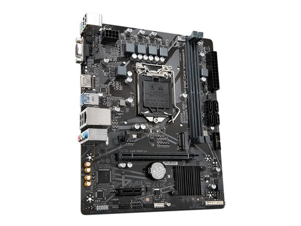 T. Madre GIGABYTE H470M H: 
Chipset Intel H470, Soporta: Procesadores Intel de 11va Generación de Socket 1200, 
Memoria DDR4 2933/2666/2133 MHz, 64GB Máx, 
Integrado: Audio HD, Red y SATA 3.0, 
MicroATX Ptos: 1xPCIEx16, 1XPCIEx1.