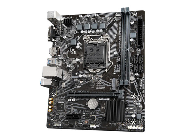 T. Madre GIGABYTE H470M H: 
Chipset Intel H470, Soporta: Procesadores Intel de 11va Generación de Socket 1200, 
Memoria DDR4 2933/2666/2133 MHz, 64GB Máx, 
Integrado: Audio HD, Red y SATA 3.0, 
MicroATX Ptos: 1xPCIEx16, 1XPCIEx1.